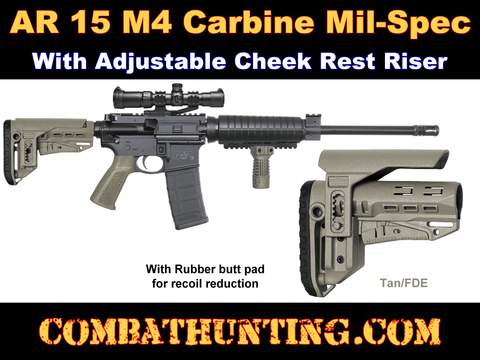AR-15 Stock With Adjustable Cheek Rest Mil-Spec Tan/FDE style=