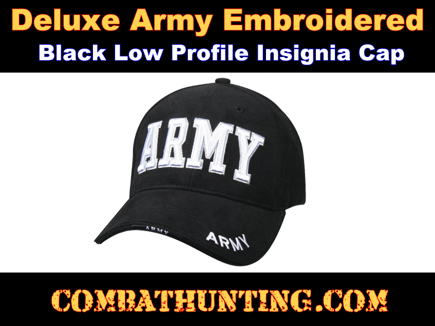 Black Deluxe Army Embroidered Low Profile Insignia Cap style=