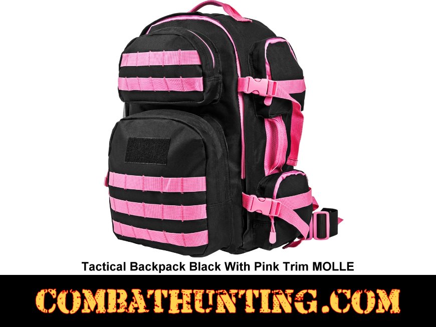 Backpack Black With Pink Trim MOLLE style=