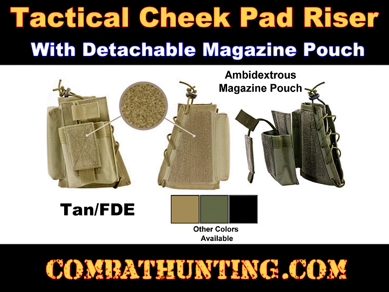 Tactical Cheek Pad Stock Riser With Magazine Pouch Tan/FDE style=