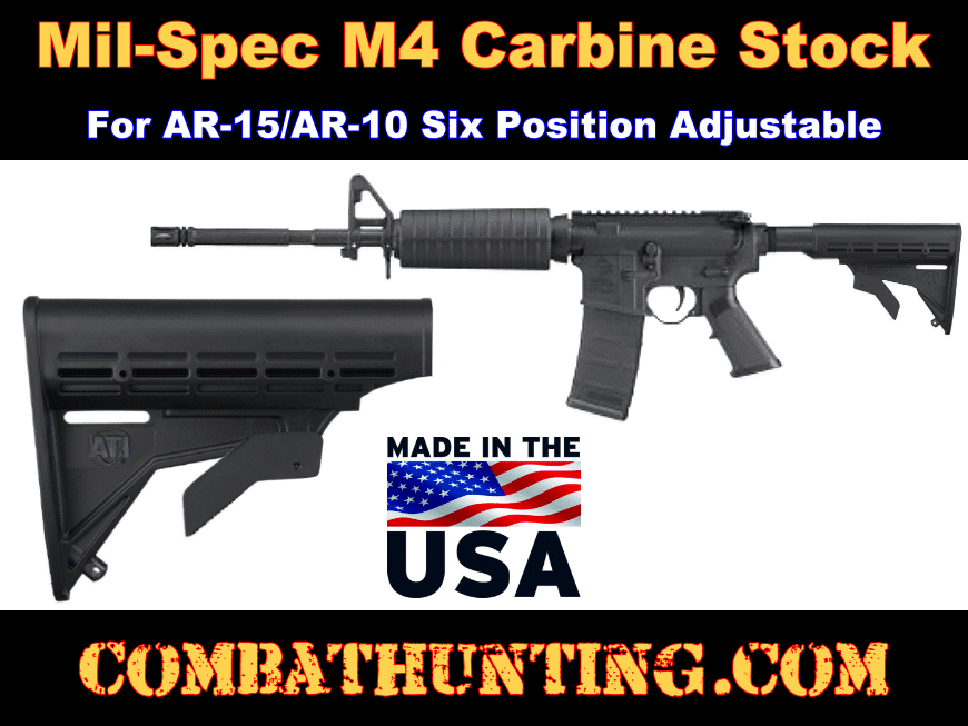 M4 Carbine Stock AR-15/AR-10 Six Position Adjustable Mil-Spec style=