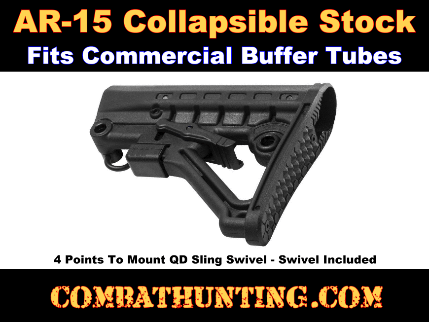 AR-15 Collapsible Stock For Commercial Spec Buffer Tube  style=