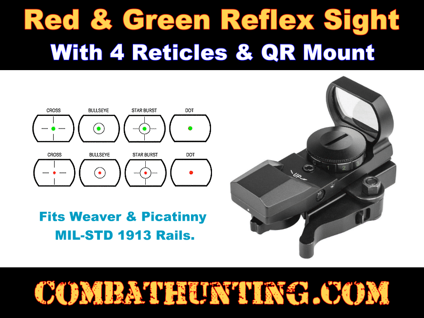 Red & Green Reflex Sight with 4 Reticles QR Mount style=