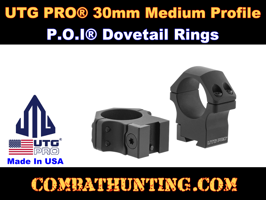 UTG PRO 30mm 2PCs Medium Profile P.O.I Dovetail Rings style=
