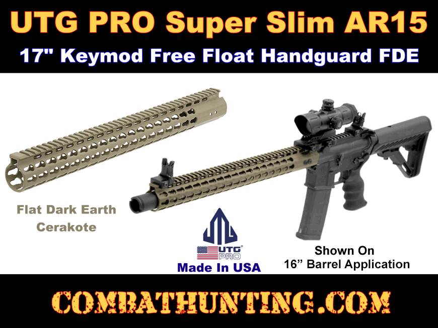 Mtu037sskd Utg Pro Super Slim Ar15 17 Keymod Free Float Handguard Fde Quad Rails Handguards