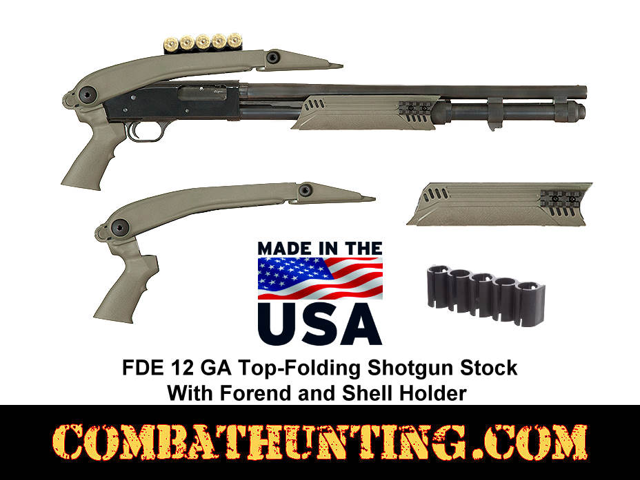 FDE Winchester 1200/1300/SXP Top Folding Stock, Forend with Shell Holder