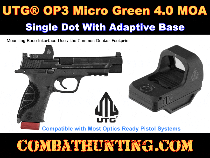 UTG® OP3 Micro, Green 4.0 MOA Single Dot, Adaptive Base style=