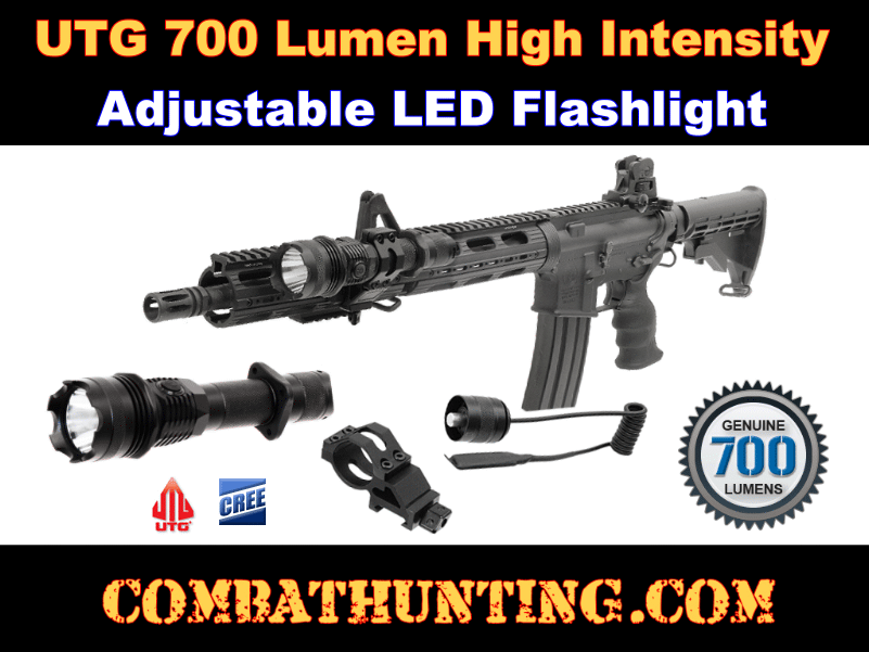 UTG 700 Lumen High Intensity Adjustable LED Tactical Flashlight style=