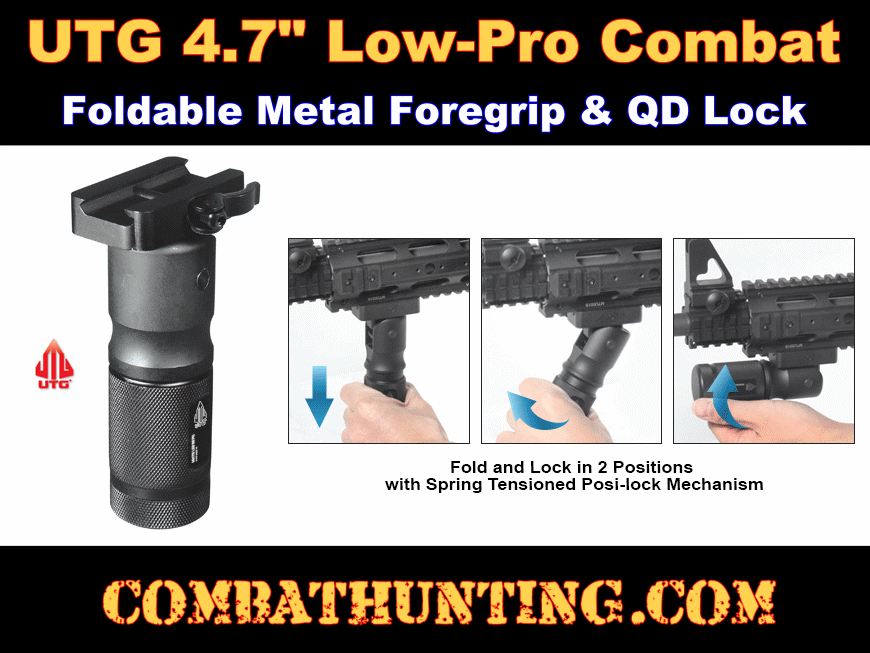 UTG® 4.7" Low Profile Combat Foldable Metal Foregrip QD Lock style=