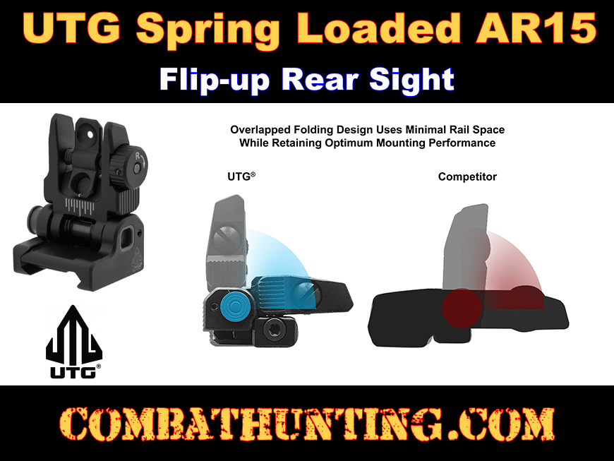 Spring-loaded AR15 Flip-up Rear Sight, Black UTG ACCU-SYNC style=