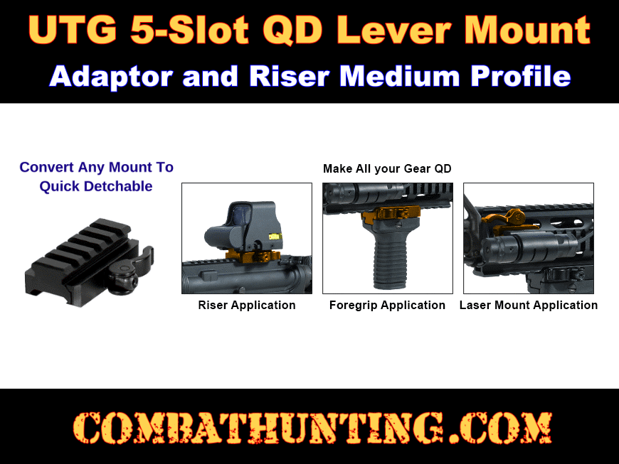 UTG 5-Slot QD Lever Mount Adaptor and Riser Medium Profile style=