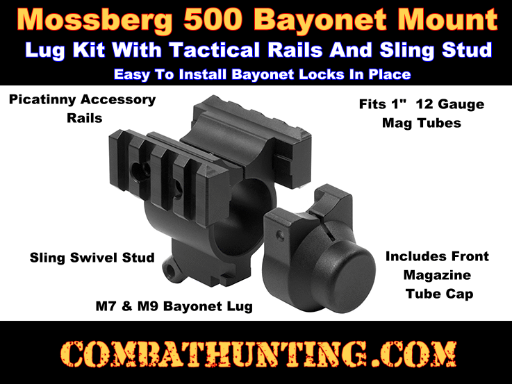 Mossberg 500 Bayonet Mount Lug Kit With Tactical Rails & Sling Stud style=