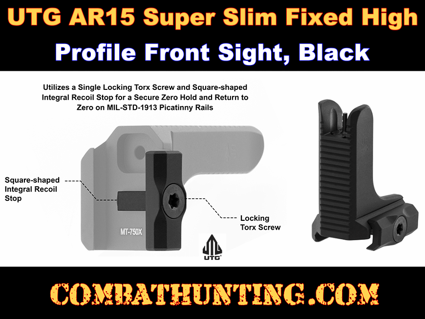 UTG AR15 Super Slim Fixed High Profile Front Sight Black style=