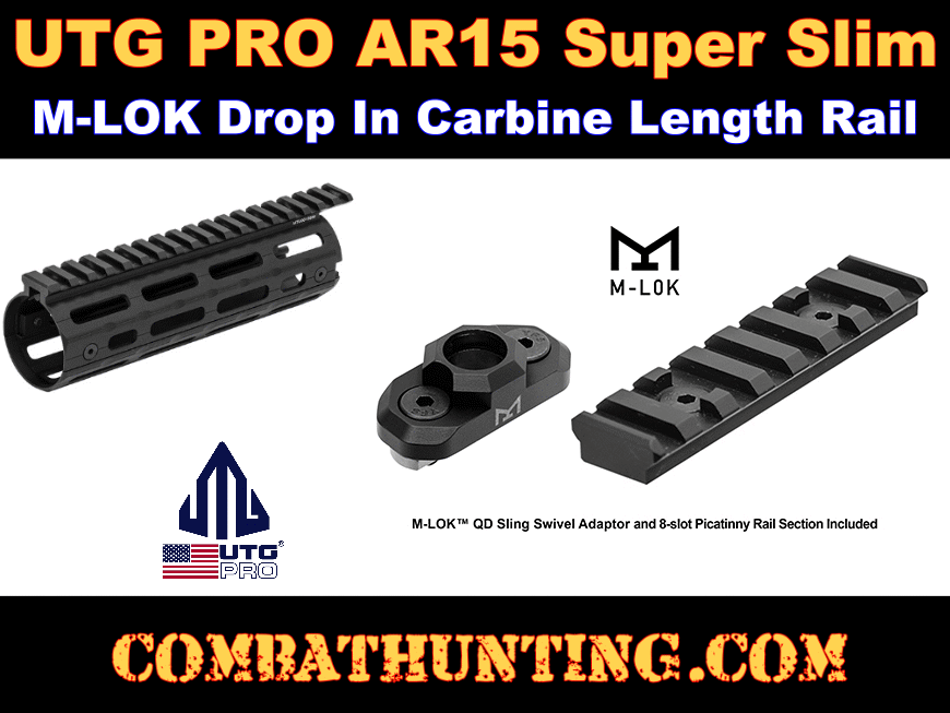 UTG PRO AR15 Super Slim M-LOK Drop In Carbine Length Rail Black style=