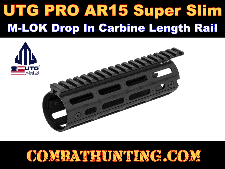 UTG PRO AR15 Super Slim M-LOK Drop In Carbine Length Rail Black style=
