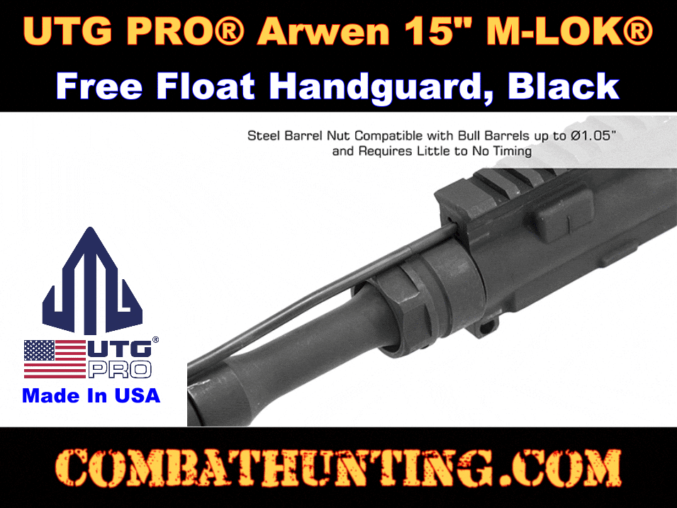 UTG PRO® Arwen 15" M-LOK® AR-15 Free Float Handguard Black style=