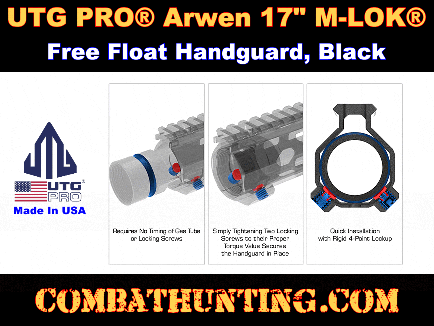 UTG PRO® Arwen 17" M-LOK® AR-15 Free Float Handguard Black style=