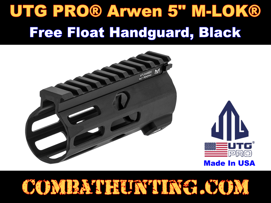 UTG PRO® Arwen 5" M-LOK® AR-15 Free Float Handguard Black style=