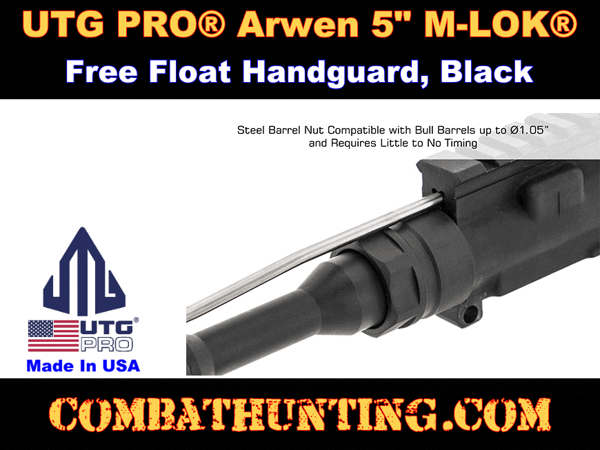 UTG PRO® Arwen 5" M-LOK® AR-15 Free Float Handguard Black style=