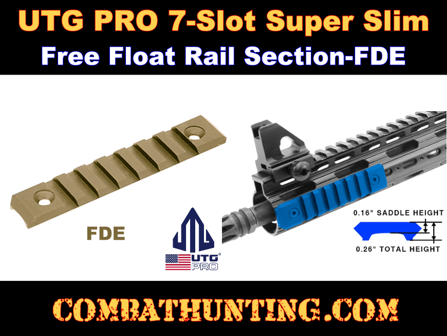 UTG PRO 7-Slot Super Slim Free Float Rail Section FDE style=