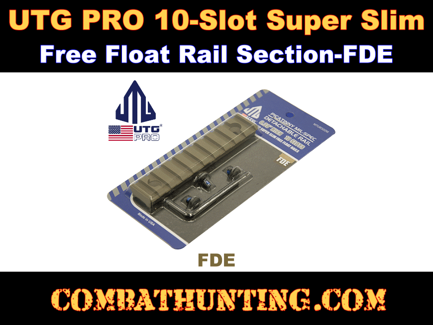 UTG PRO 10-Slot Super Slim Free Float Rail Section-FDE style=