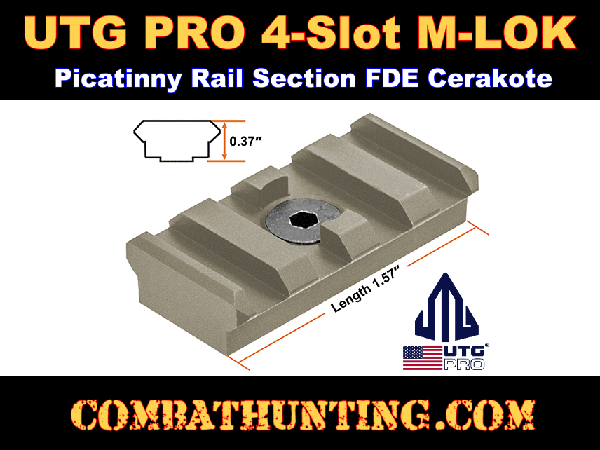 UTG PRO 4-Slot M-LOK Picatinny Rail Section FDE Cerakote style=