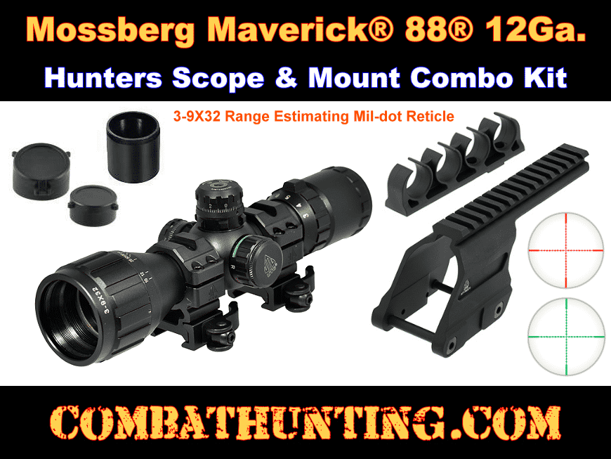Mossberg Maverick 88 12 Gauge Shotgun Scope Mount Combo 3-9x32mm style=
