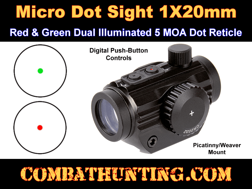 Micro Dot Sight 1X20mm 5 MOA Red Dot Green Dot Reticle style=
