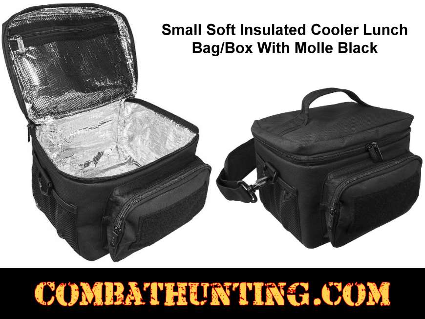 Small Black Soft Insulated Cooler Lunch Bag/Box With Molle style=