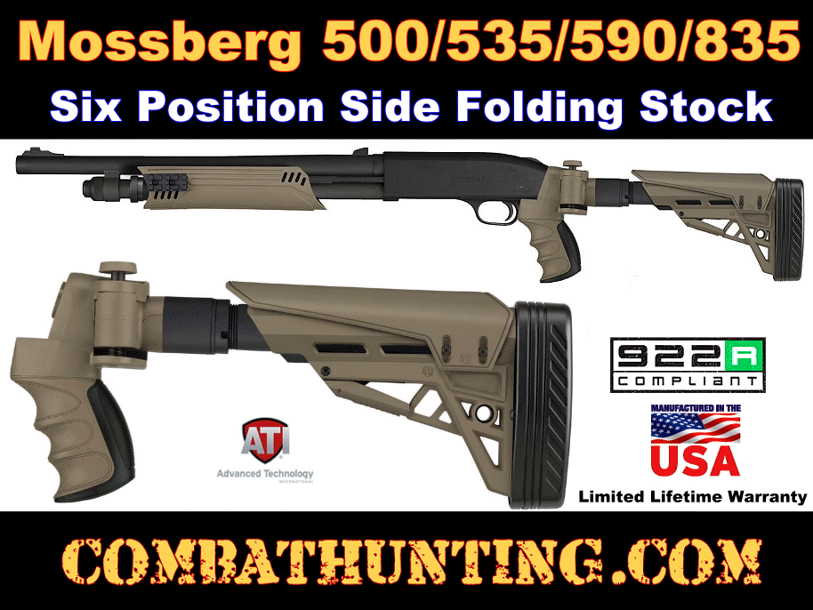 Mossberg 500,535,590,835 Shotgun Six Position Adjustable Side Folding TactLite Stock FDE style=