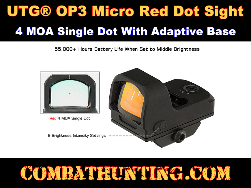 UTG® OP3 Micro Red Sight 4 MOA Single Dot Adaptive Base style=