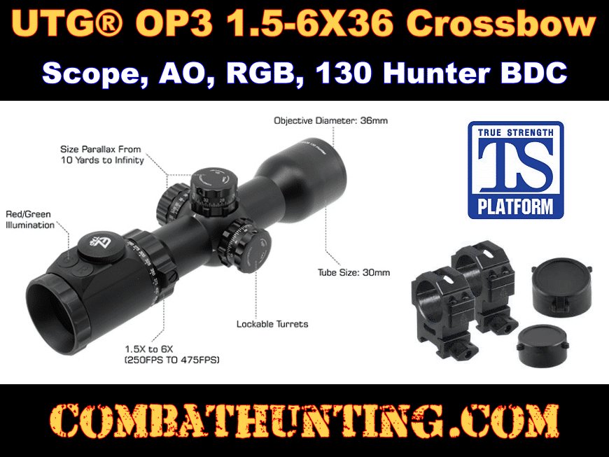 UTG OP3 1.5-6X36 Crossbow Scope AO RGB 130 Hunter BDC style=