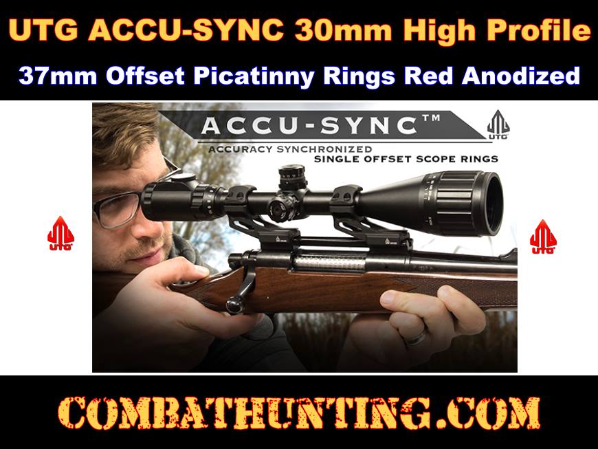 UTG ACCU-SYNC 30mm High Profile 37mm Offset Picatinny Rings Red Anodized style=