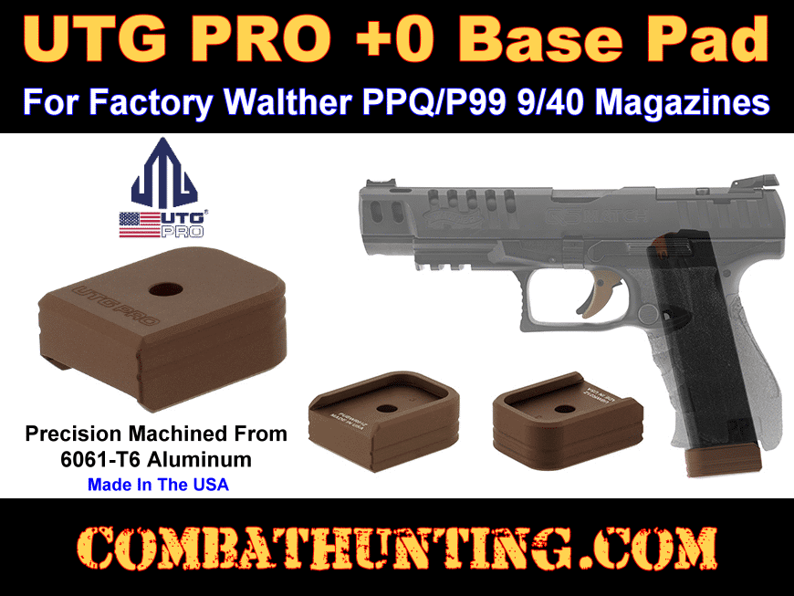 UTG PRO +0 Base Pad Walther PPQ 9/40 Matte Bronze Aluminum style=
