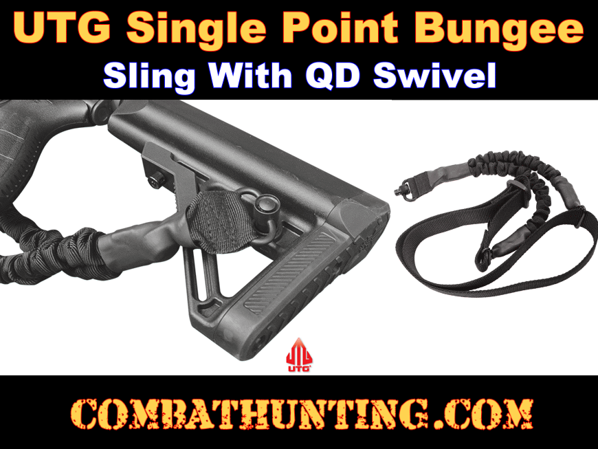 UTG® Single Point Bungee Sling with QD Sling Swivel, Black style=