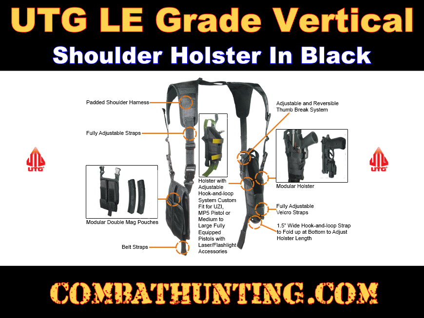 UTG® Law Enforcement Vertical Shoulder Holster, Left/Right Reversible, Black style=
