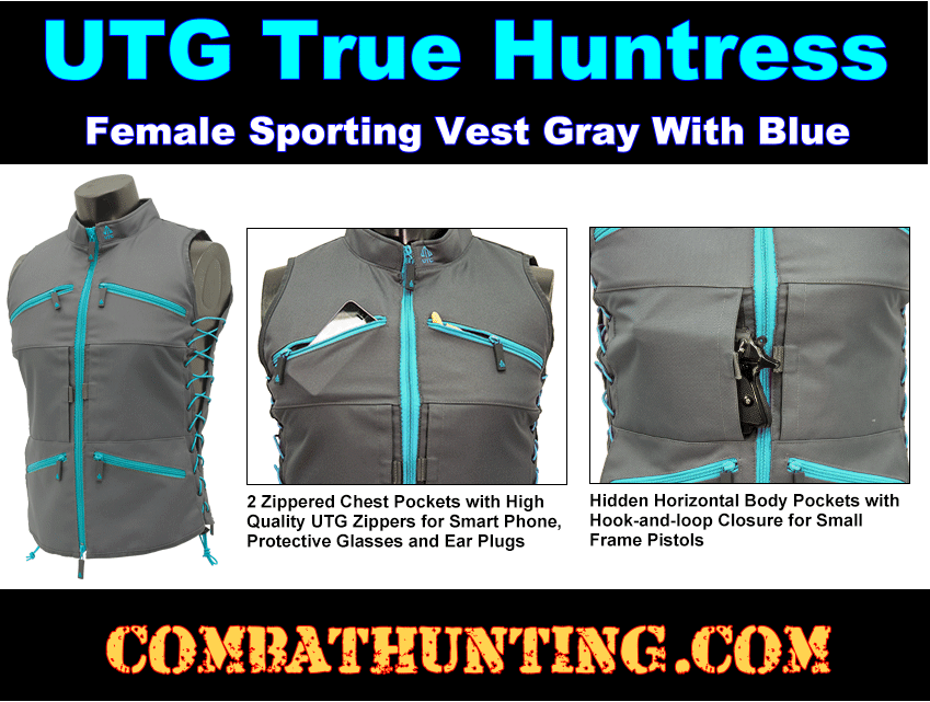 UTG True Huntress Female Sporting Vest Gray/Blue style=