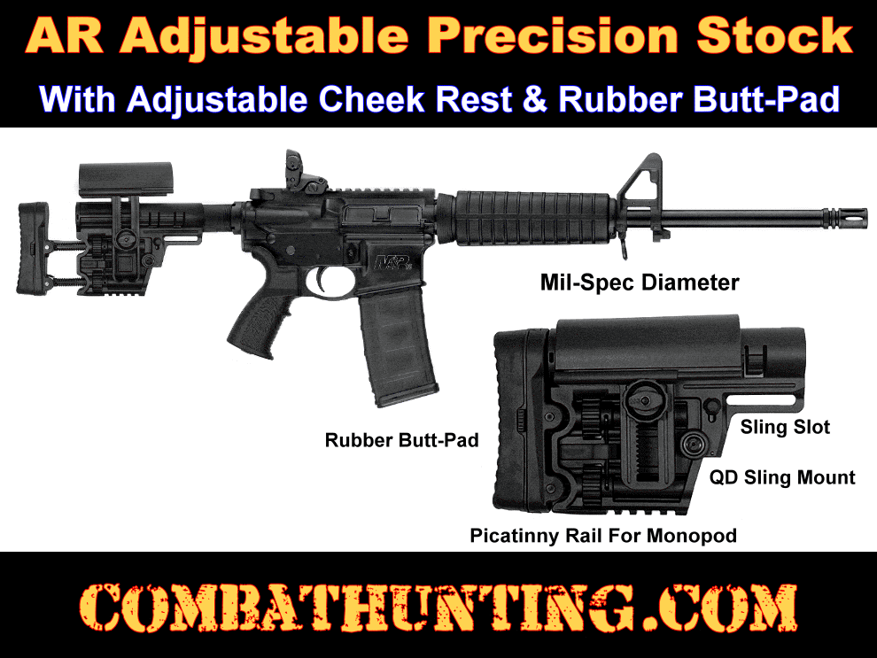 Precision Adjustable Stock AR-15, M4, M16, AR-10 Mil-Spec style=