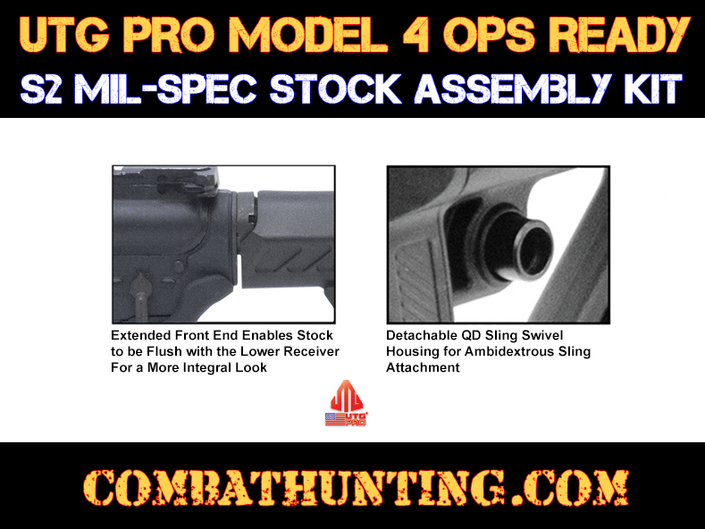 UTG PRO Model 4 Ops Ready S2 Mil-Spec Stock Assembly Kit Black style=