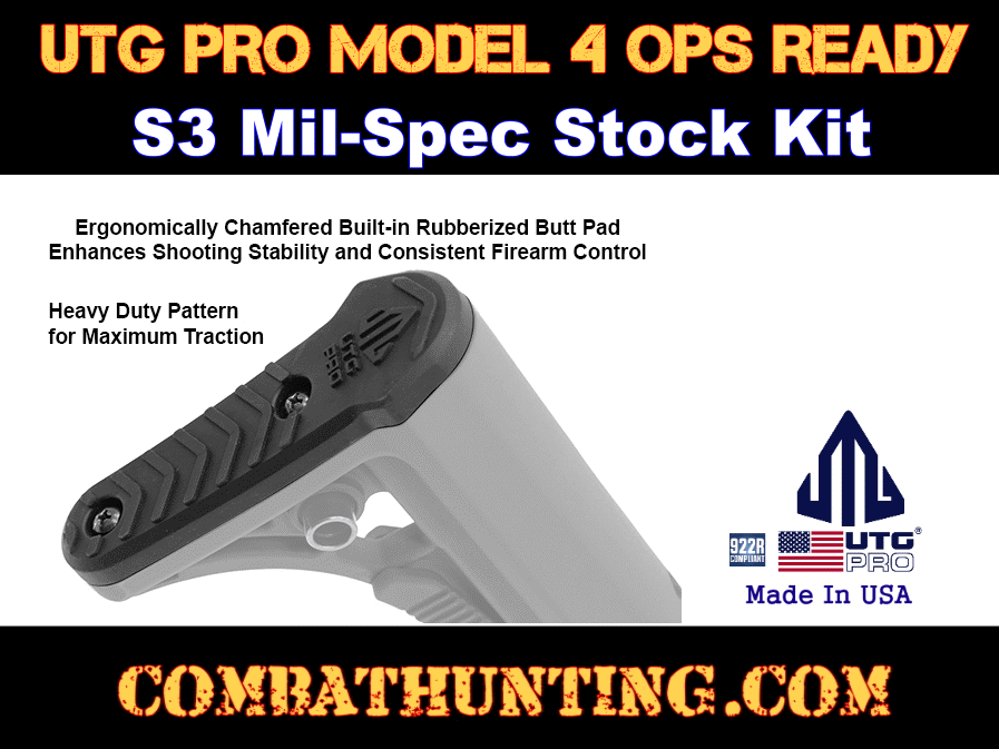 UTG PRO® AR15 Ops Ready S3 Mil-spec Stock Kit Assembly Black style=