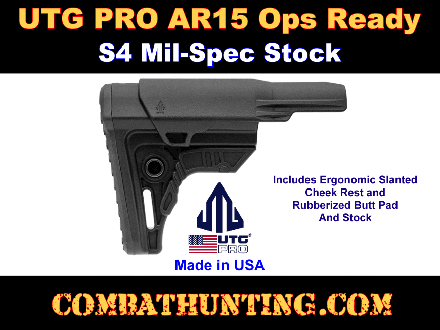 UTG Pro AR-15 Ops Ready S4 Mil-Spec Stock Black style=