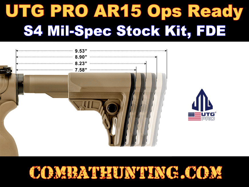 UTG PRO AR15 Ops Ready S4 Mil-spec Stock Kit, FDE style=
