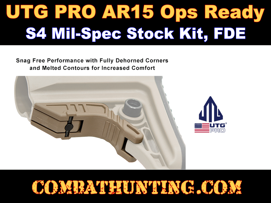 UTG PRO AR15 Ops Ready S4 Mil-spec Stock Kit, FDE style=
