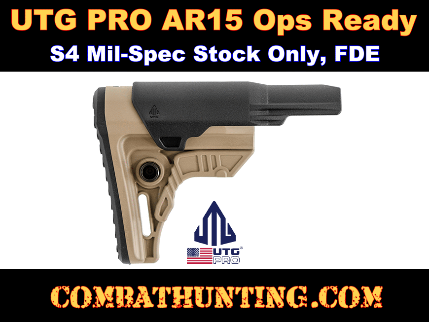 UTG Pro AR-15 Ops Ready S4 Mil-Spec Stock FDE style=