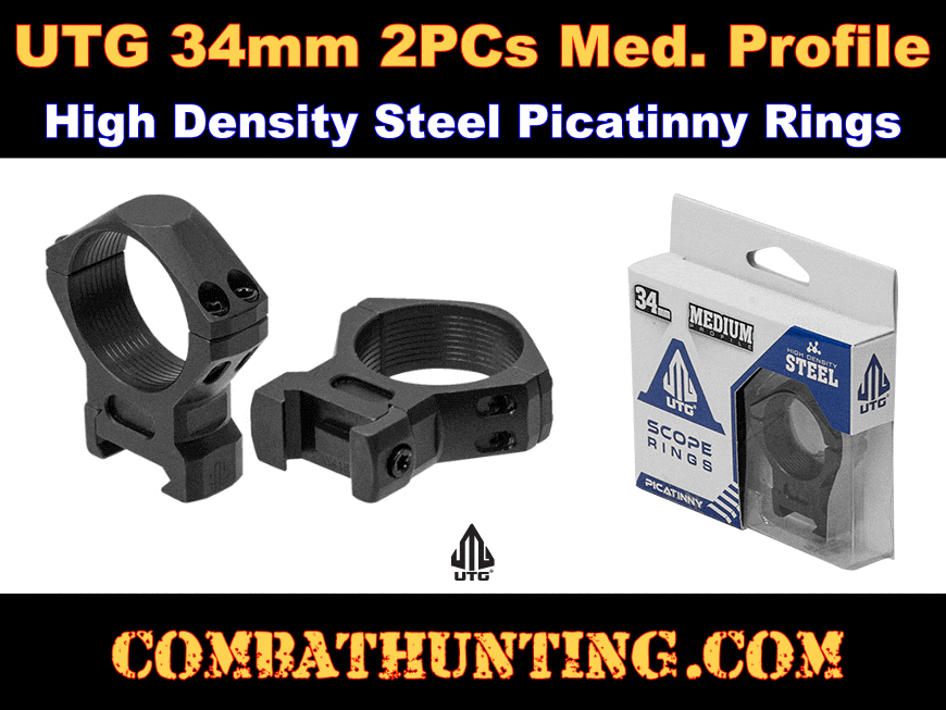 UTG Steel 34mm Scope Rings Picatinny Med. Profile 2PCs style=