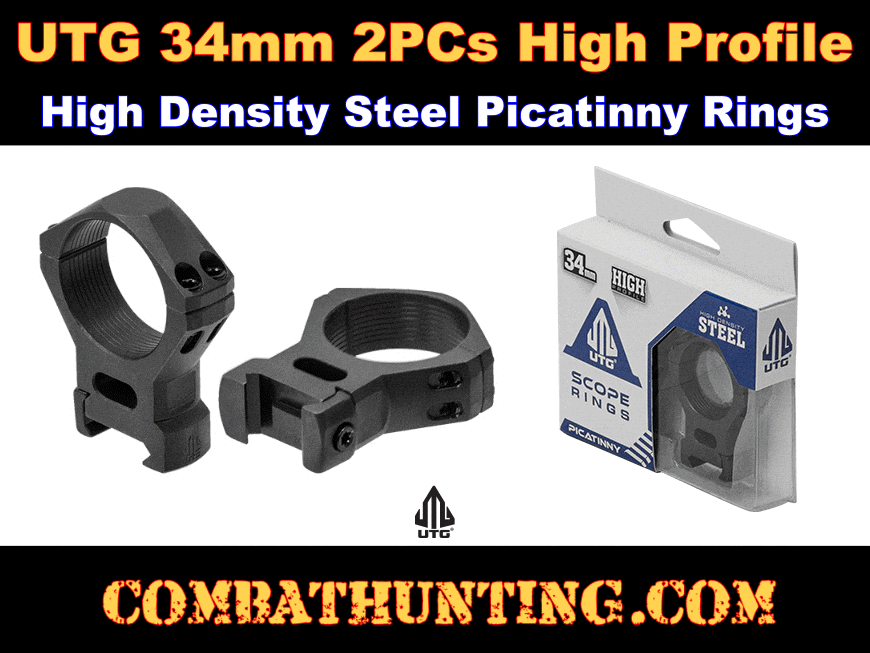 UTG Steel 34mm Scope Rings Picatinny High Profile 2PCs style=