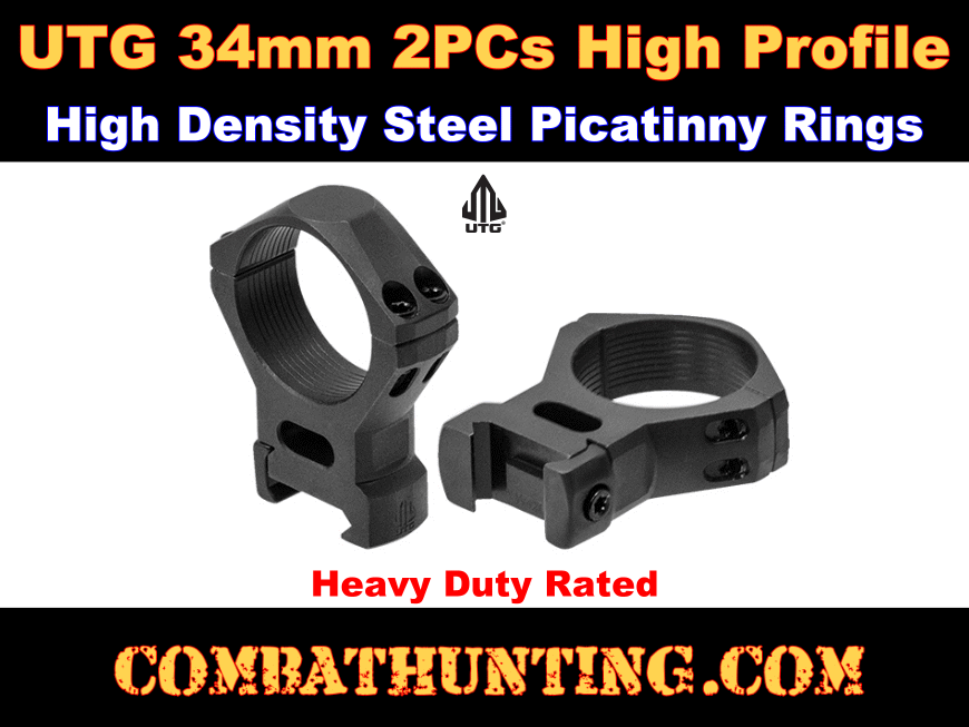 UTG Steel 34mm Scope Rings Picatinny High Profile 2PCs style=
