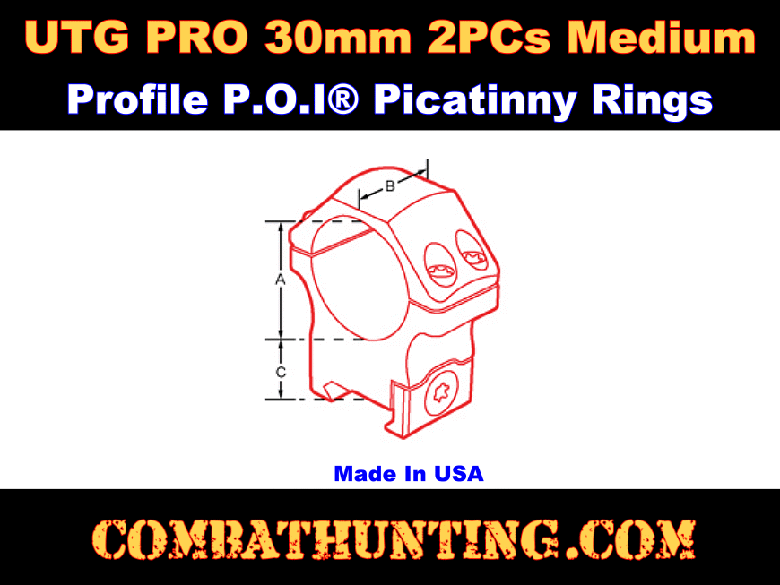 UTG PRO 30mm/2PCs Medium Profile P.O.I Picatinny Rings style=