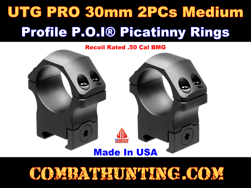 UTG PRO POI Picatinny Scope Rings 30mm Medium RWU013015 
