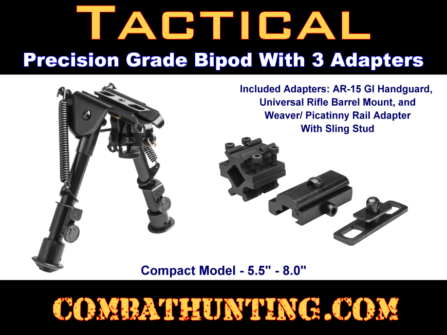 Tactical Bipod Compact 5.5 to 8 inches 3 Adaptors style=